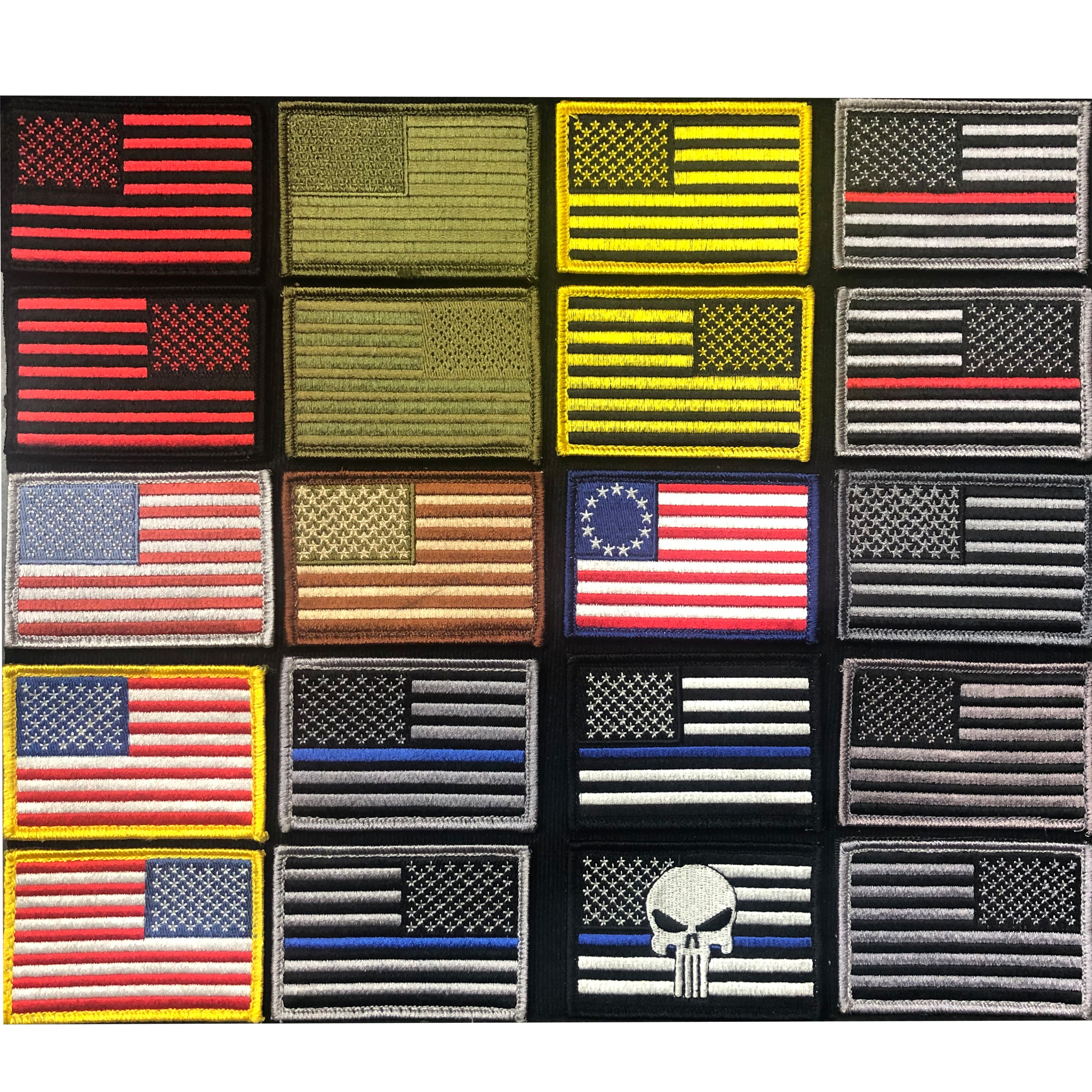 Morale Patches, Embroidered American Flag Patch - USA, Thin Blue Line, Thin Red Line 2 inch x 3 inch Patch w/ Velcro/Hook Backing, Green
